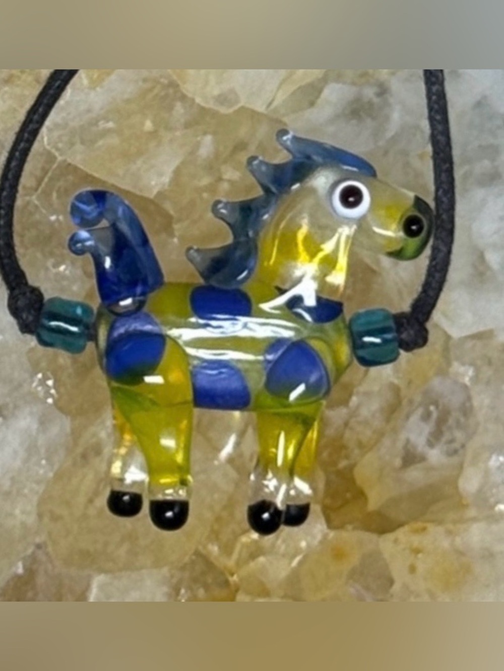 Vintage Artisan Made Hand-blown Glass Horse Pony Pendant Necklace